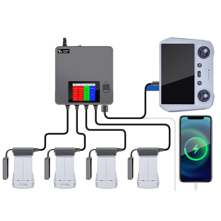 For DJI Mini 4 Pro / Mini 3 Pro / Mini 3 Color Screen Digital Display Four-Way Charger Battery Manager US Plug - free shipping - PMC TechLife - Order now!