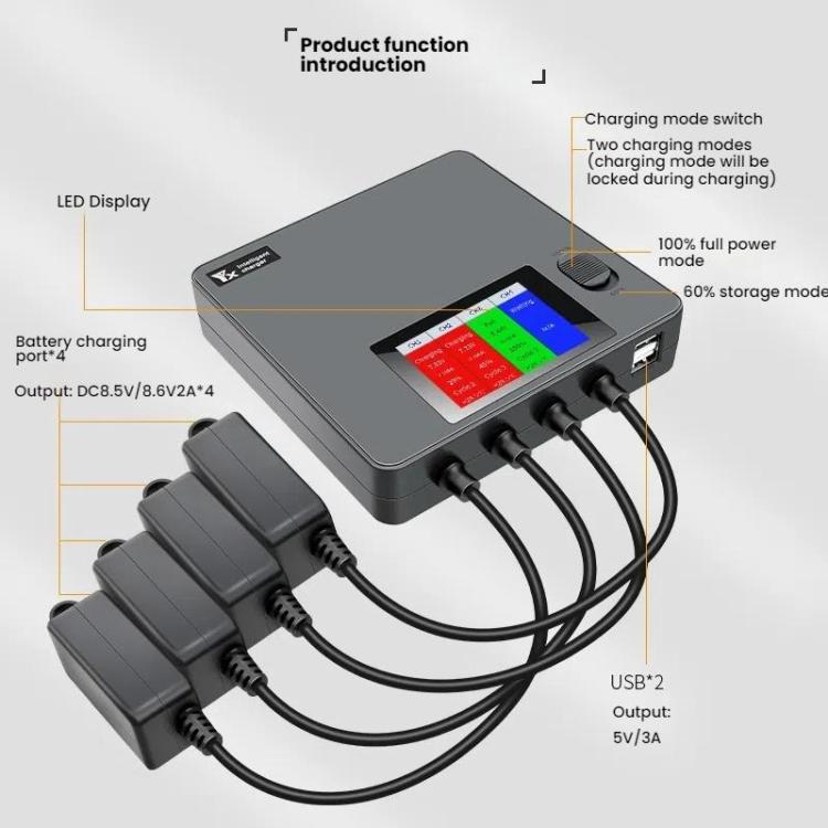 For DJI Mini 4 Pro / Mini 3 Pro / Mini 3 Color Screen Digital Display Four-Way Charger Battery Manager AU Plug - free shipping - PMC TechLife - Order now!