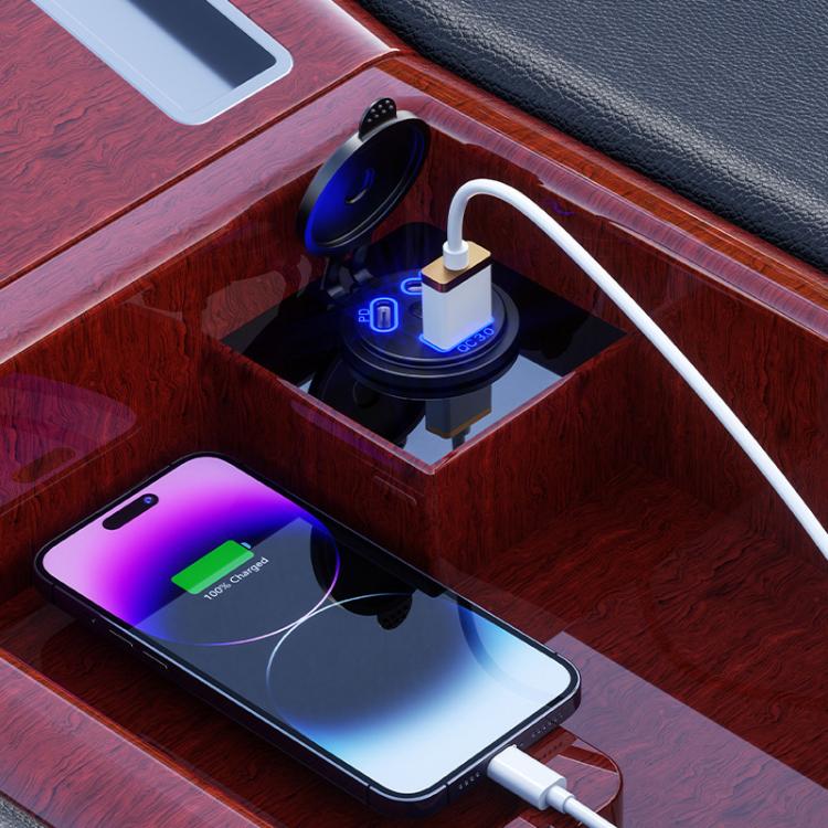 Kewig P22A 12-24V Vehicle Motorcycle Boat Modified Dual PD+QC3.0 3-Port Car Charger With Switch, Style: With Terminal(Blue Light) - Car Charger by Kewig | Online Shopping South Africa | PMC TechLife | Buy Now Pay Later Mobicred