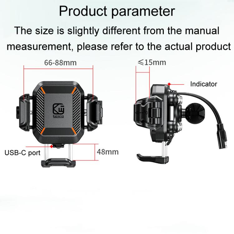 Kewig M33-A5 Outdoor Riding Shock Absorbing Anti-Theft 15W QI Wireless Charger Cell Phone Mounting Bracket(Horizontal Bar Model) - free shipping - PMC TechLife - Order now!