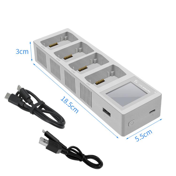 For DJI Mini 4 Pro / Mini 3 Pro / Mini 3 YX Four-Way Color Screen Charger Battery Manager(Light Gray) - free shipping - PMC TechLife - Order now!
