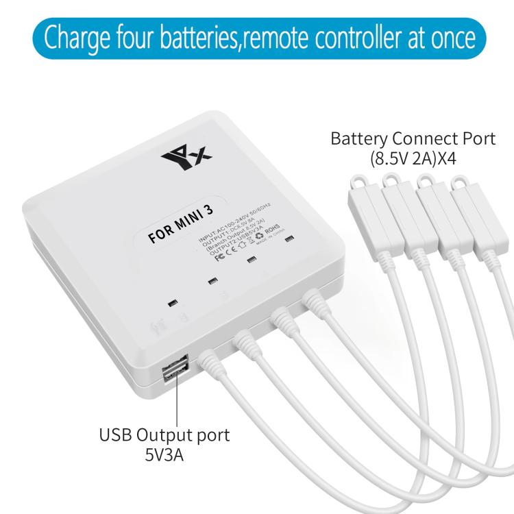 For DJI Mini 4 Pro / Mini 3 Pro / Mini 3 Drone YX 4-way Charger Battery Butler UK Plug - free shipping - PMC TechLife - Order now!