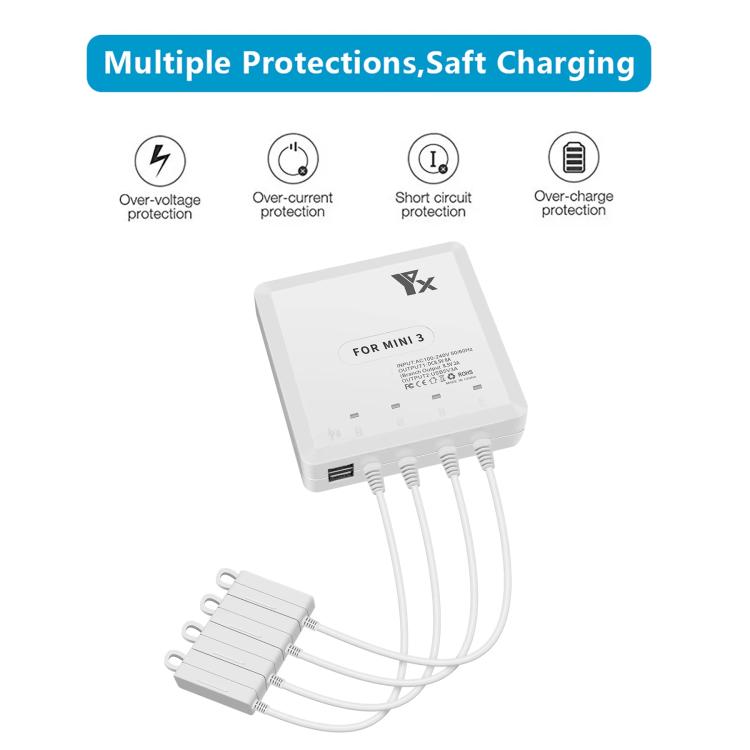 For DJI Mini 4 Pro / Mini 3 Pro / Mini 3 Drone YX 4-way Charger Battery Butler EU Plug - free shipping - PMC TechLife - Order now!