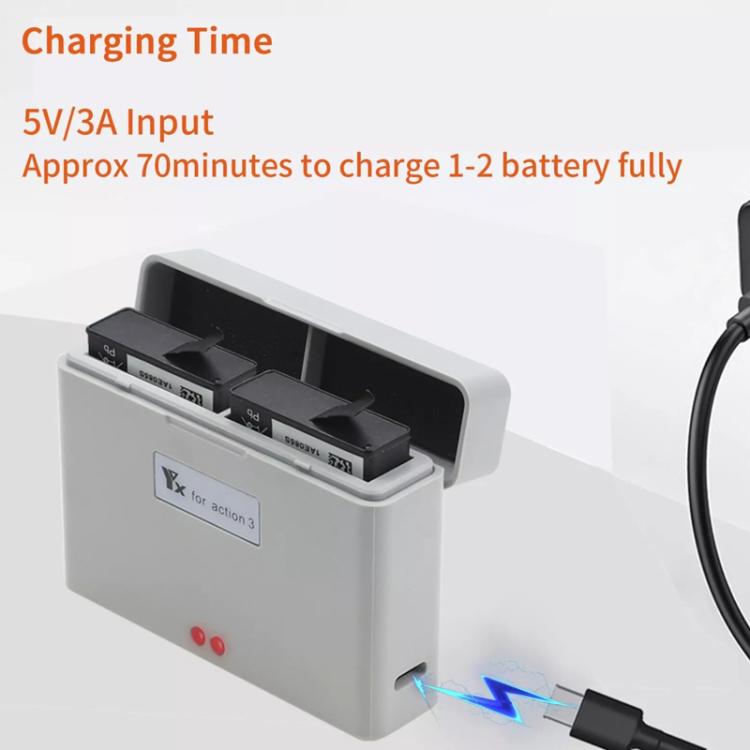 For DJI Action 3 / Action 4 Camera YX 2-Way Charger Battery Manager(Gray) - free shipping - PMC TechLife - Order now!