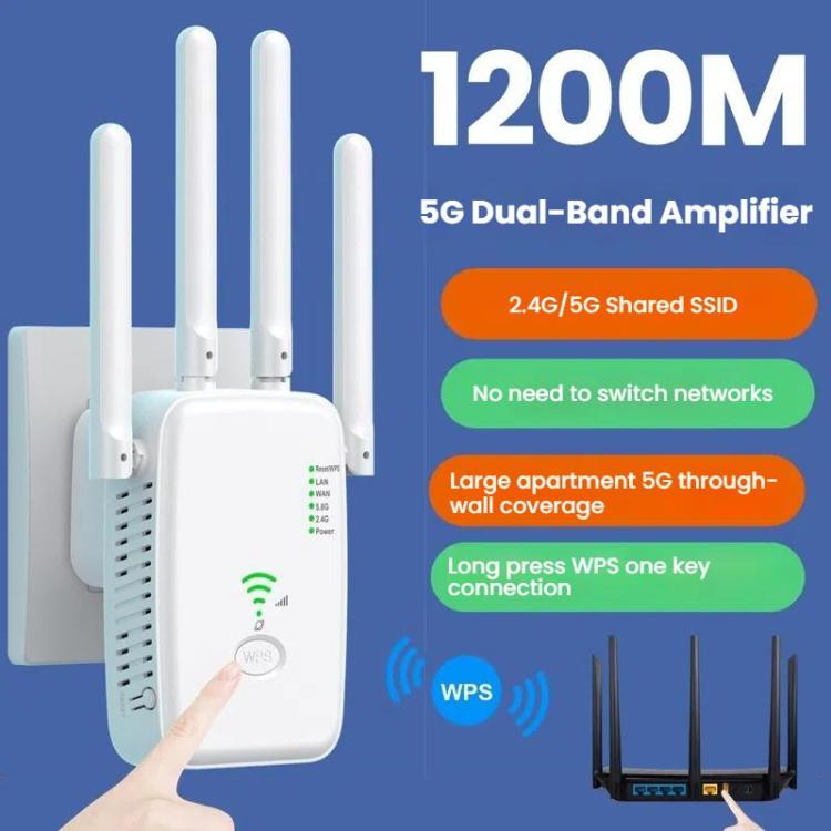 Urant U11 1200Mbps 2.4G&5.8G Wireless Repeater WiFi Signal Amplifier Support WPS Quick Setting EU Plug White - free shipping - PMC TechLife - Order now!
