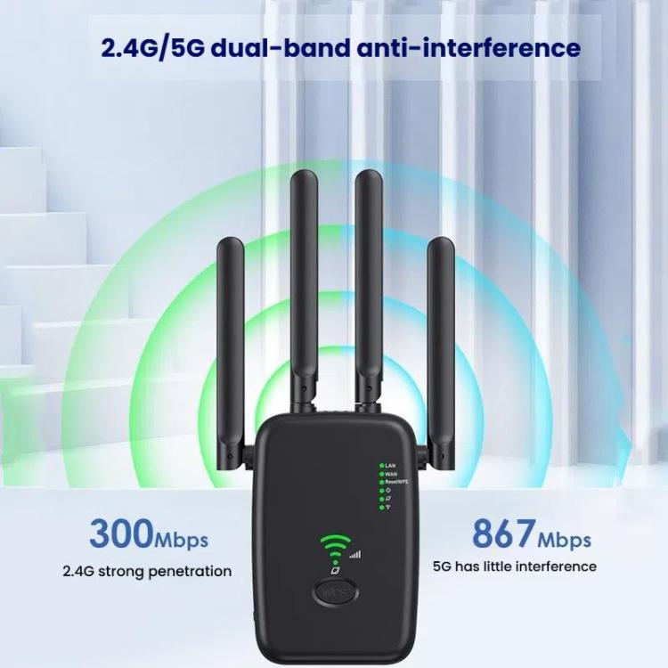 Urant U11 1200Mbps 2.4G&5.8G Wireless Repeater WiFi Signal Amplifier Support WPS Quick Setting UK Plug Black - free shipping - PMC TechLife - Order now!