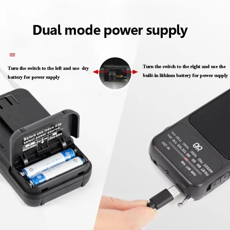 W-209 Mini Portable Rechargeable / Battery Dual-mode Powered Pointer FM Radio with Flashlight(Red) - Radio Player by PMC TechLife | Online Shopping South Africa | PMC TechLife | Buy Now Pay Later Mobicred