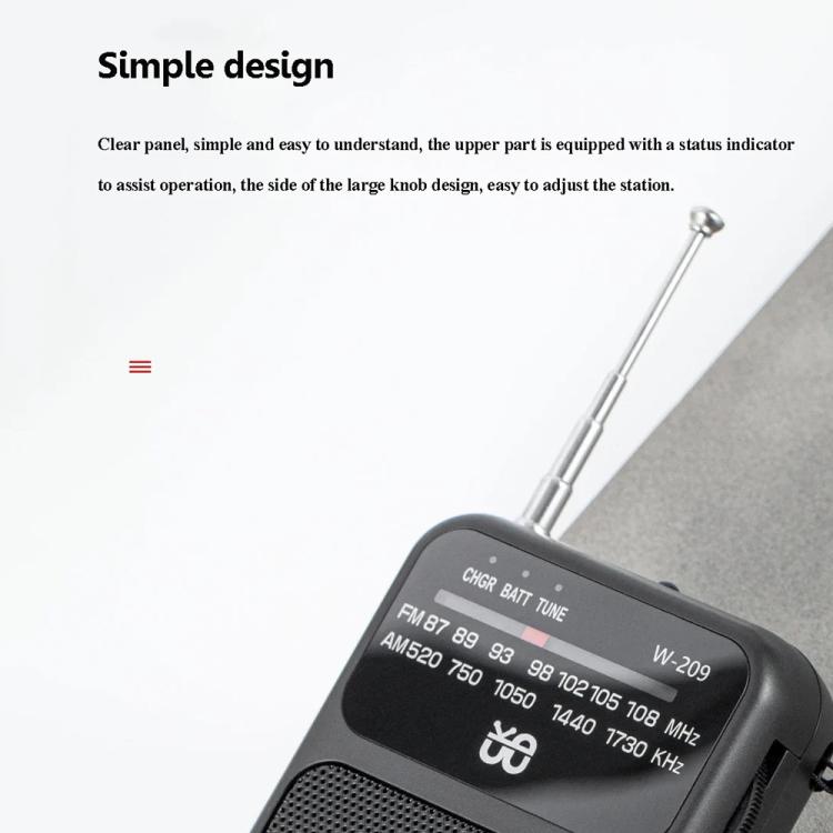 W-209 Mini Portable Rechargeable / Battery Dual-mode Powered Pointer FM Radio with Flashlight(Red) - Radio Player by PMC TechLife | Online Shopping South Africa | PMC TechLife | Buy Now Pay Later Mobicred