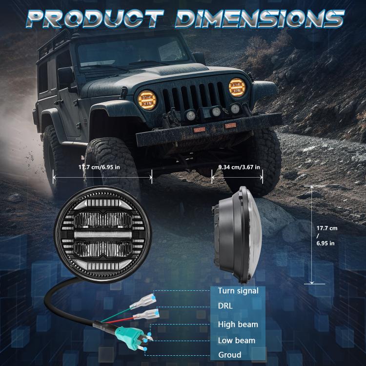 7-inch Round Refraction LED Round Headlight For Wrangler(H4) - LED Headlamps by PMc TechLife | Online Shopping South Africa | PMc TechLife | Buy Now Pay Later Mobicred