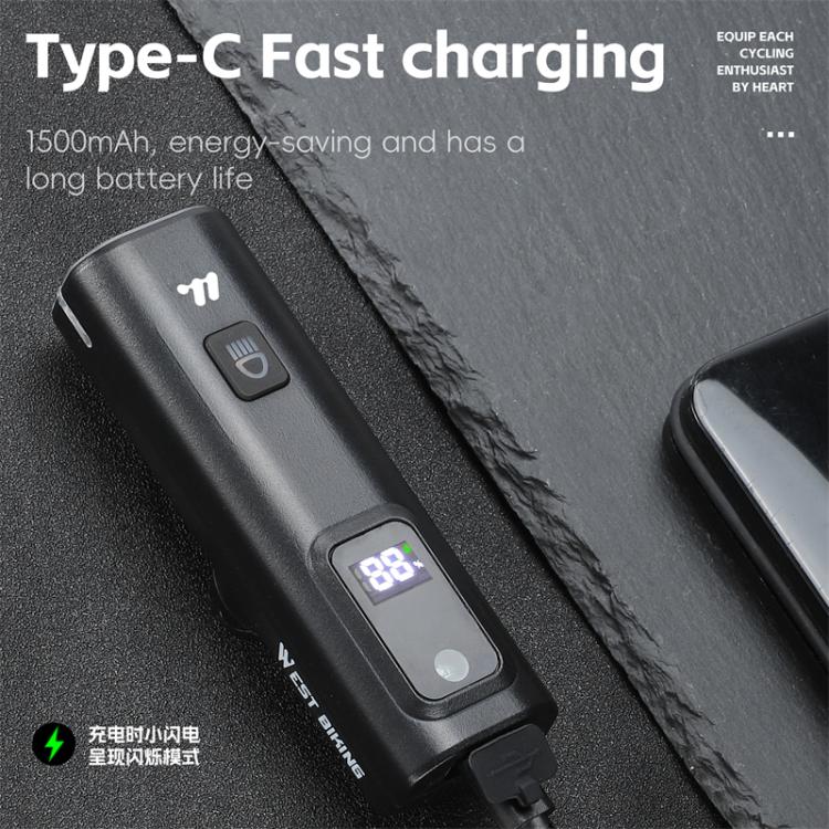 WEST BIKING Bicycle Waterproof TYPE-C Rechargeable High-Brightness Headlight, Style: Regular - Headlights by WEST BIKING | Online Shopping South Africa | PMC TechLife | Buy Now Pay Later Mobicred