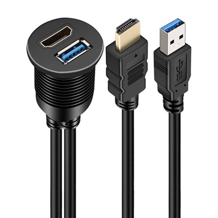 2m USB3.0+HDMI Car Waterproof Cable Motorcycle Boat Dashboard Extension Wire(Black) - DIY Cables by PMc TechLife | Online Shopping South Africa | PMc TechLife | Buy Now Pay Later Mobicred