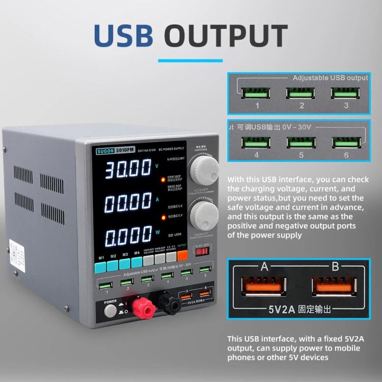 SUGON 3010PM 150W 30V 10A 4 Digital Display Cell Phone Repair Power Meter EU Plug - free shipping - PMC TechLife - Order now!
