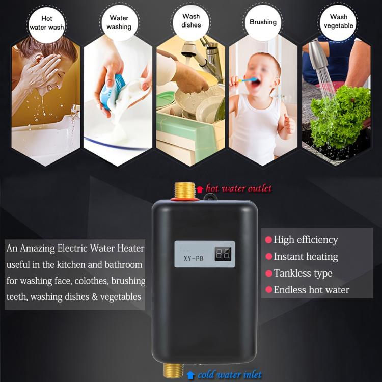 3000W Small Tankless Electric Water Heater For Kitchen Bathroom UK Plug(White) - free shipping - PMC TechLife - Order now!