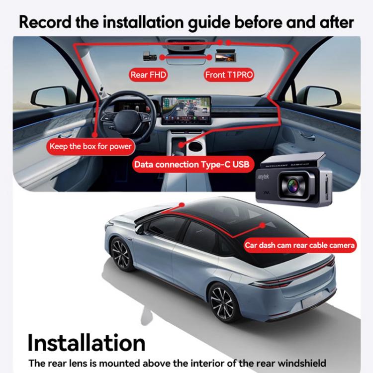 Anytek T1 PRO 3.2 Inch 2K HD Night Vision Car Recorder Hidden Car Camera Front And Rear Dual Recording - free shipping - PMc TechLife - Order now!