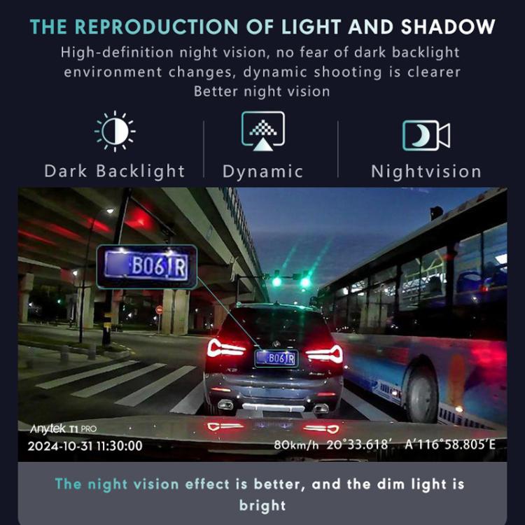 Anytek T1 PRO 3.2 Inch 2K HD Night Vision Car Recorder Hidden Car Camera Front And Rear Dual Recording - free shipping - PMc TechLife - Order now!