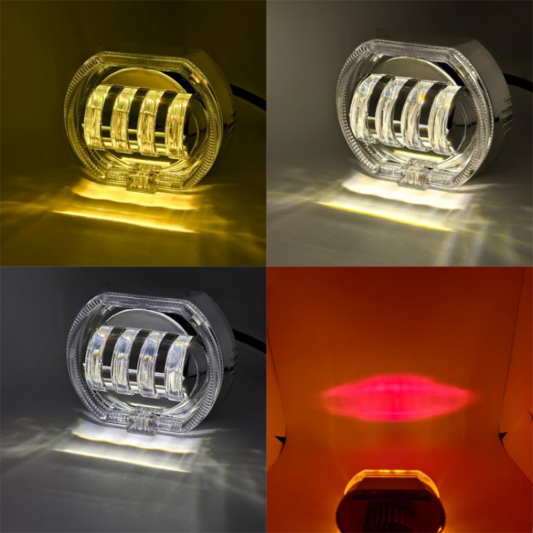 Motorcycle Electric Vehicle General Modification LED Headlight 4 Beads Double Lens Lamps, Style: Green Aperture+Blue Devil Eye - free shipping - PMC TechLife - Order now!