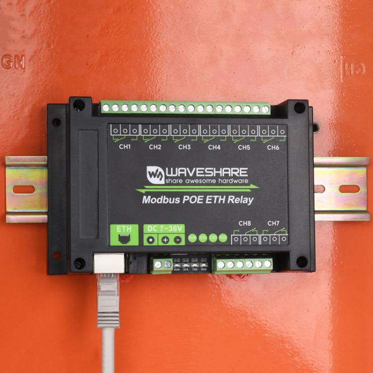 Waveshare 24964 Industrial 8-ch Ethernet Relay Module, PoE Port Communication(Modbus POE ETH Relay) - Relay Module by Waveshare | Online Shopping South Africa | PMC TechLife | Buy Now Pay Later Mobicred
