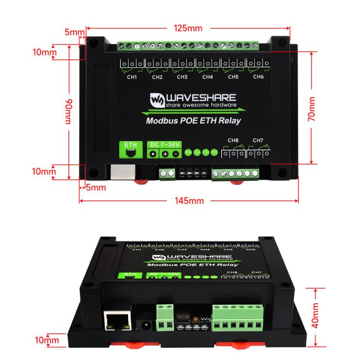 Waveshare 24964 Industrial 8-ch Ethernet Relay Module, PoE Port Communication(Modbus POE ETH Relay) - Relay Module by Waveshare | Online Shopping South Africa | PMC TechLife | Buy Now Pay Later Mobicred