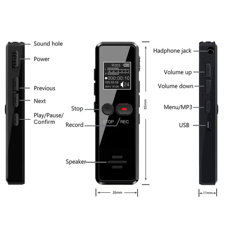 64GB 0.9-inch LCD Screen Interview Mini HD Recorder USB Charging MP3 Player - Recording Pen by PMC TechLife | Online Shopping South Africa | PMC TechLife | Buy Now Pay Later Mobicred
