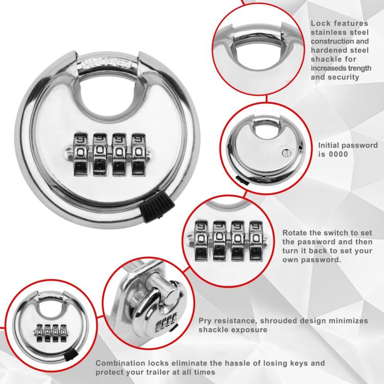 Coupler Gooseneck Hitch Trailer Lock For Heavy Trailer Transporter RV, Color: Silver + Combination Lock - Towing Bars by PMc TechLife | Online Shopping South Africa | PMc TechLife | Buy Now Pay Later Mobicred