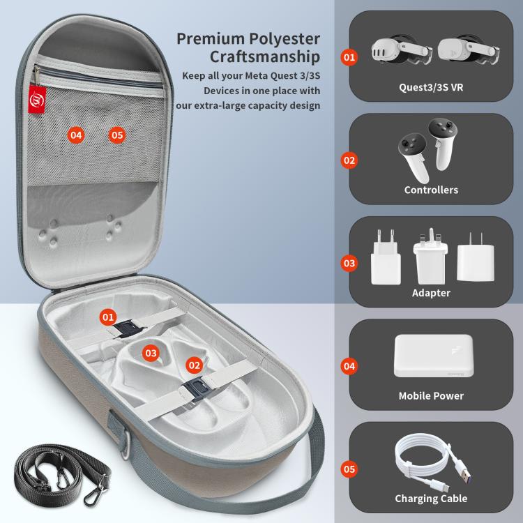 For Meta Quest 3S / 3 VR Headset JYS Storage Bag Handbag(Black and White) - free shipping - PMC TechLife - Order now!