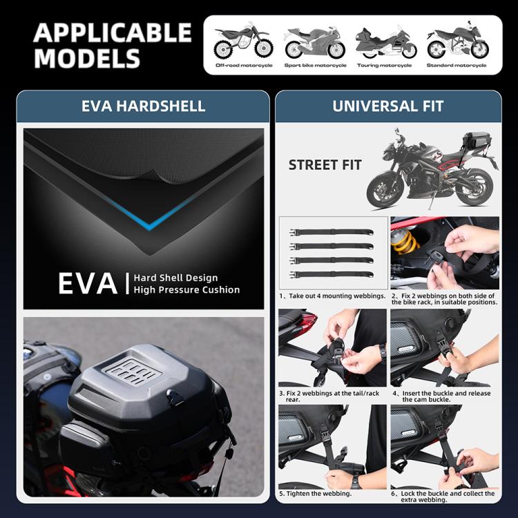 Rhinowalk MT2335 23L-35L Expandable Large-capacity EVA Hard Shell Motorcycle Tail Bag(Matt) - free shipping - PMc TechLife - Order now!