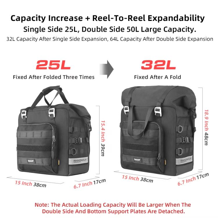 Rhinowalk MTR2050 25L-32L Expandable Large Capacity Quick-release Motorcycle Side Bag(Black) - free shipping - PMc TechLife - Order now!