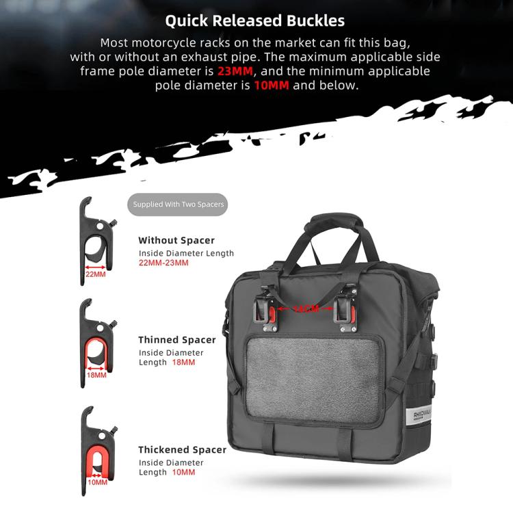 Rhinowalk MTR2050 25L-32L Expandable Large Capacity Quick-release Motorcycle Side Bag(Black) - free shipping - PMc TechLife - Order now!
