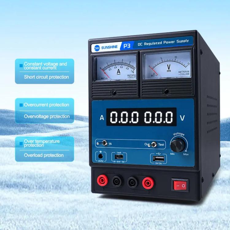 SUNSHINE P3 DC Regulated Power Supply 5V/8.4V/15V Switching Mobile Phone Repair Regulated Power Supply Meter(US Plug 110V) - free shipping - PMC TechLife - Order now!