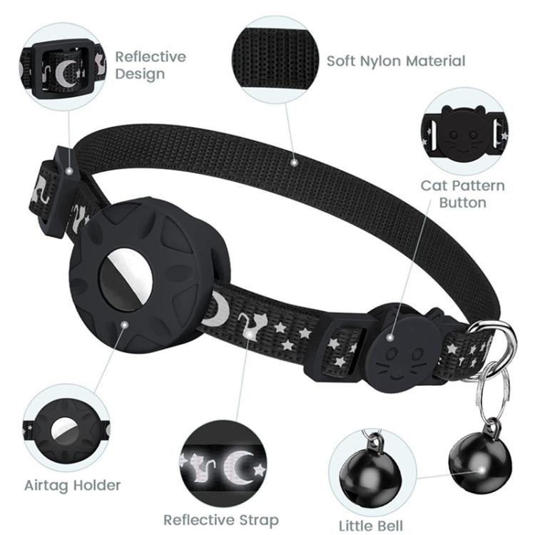 For AirTag Tracker Silicone Case Reflective Stars And Moon Cats Dogs Pet Collar With Bell(Black) - Pet Series by PMC TechLife | Online Shopping South Africa | PMC TechLife | Buy Now Pay Later Mobicred