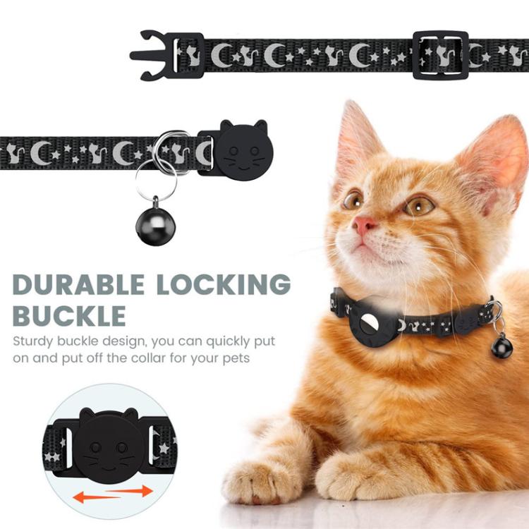 For AirTag Tracker Silicone Case Reflective Stars And Moon Cats Dogs Pet Collar With Bell(Purple) - free shipping - PMC TechLife - Order now!