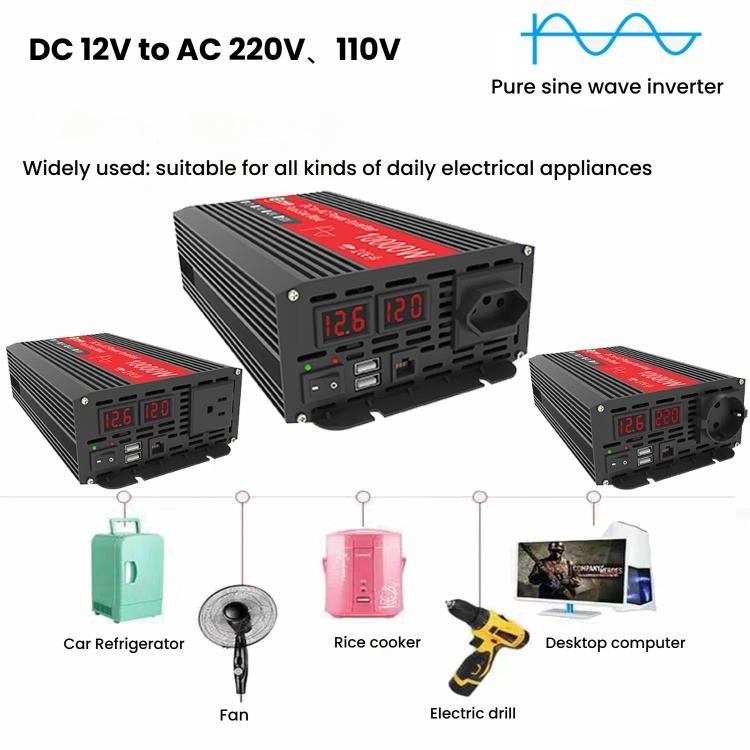 Gurxun 1500W Dual USB Fast Charger Dual Digital Display Pure Sine Wave Inverter, Spec: Brazil Plug 12V To 110V - free shipping - PMC TechLife - Order now!