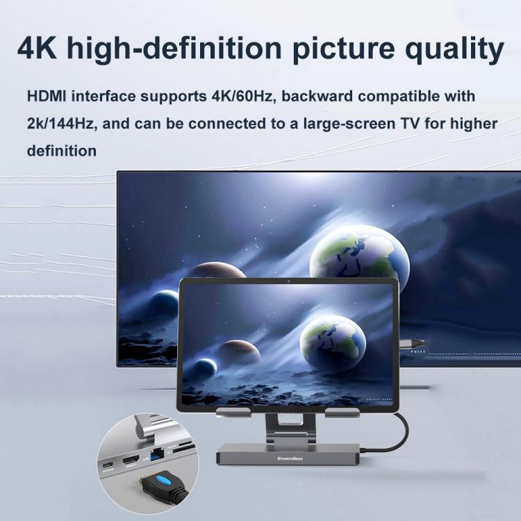 Blueendless 4K/60Hz Multifunctional Docking Station Tablet Holder, Spec: 10-in-1 Ethernet Port - free shipping - PMC TechLife - Order now!