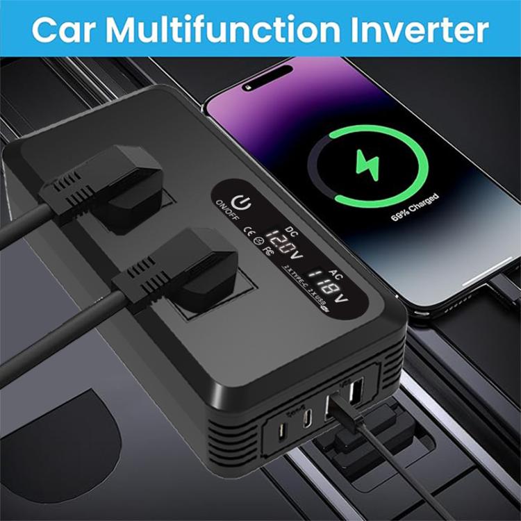 Gurxun Dual Digital Display Car Inverter With 2 USB+2 Type-C Ports US Plug 110V - free shipping - PMc TechLife - Order now!