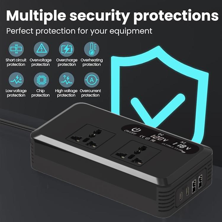 Gurxun Dual Digital Display Car Inverter With 2 USB+2 Type-C Ports Brazil Plug 220V - free shipping - PMc TechLife - Order now!