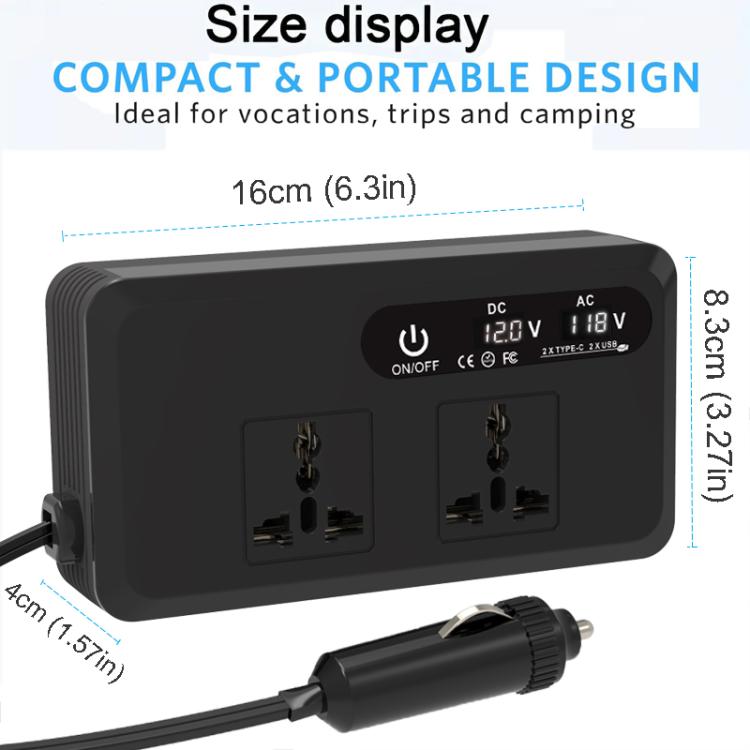 Gurxun Dual Digital Display Car Inverter With 2 USB+2 Type-C Ports US Plug 110V - free shipping - PMc TechLife - Order now!