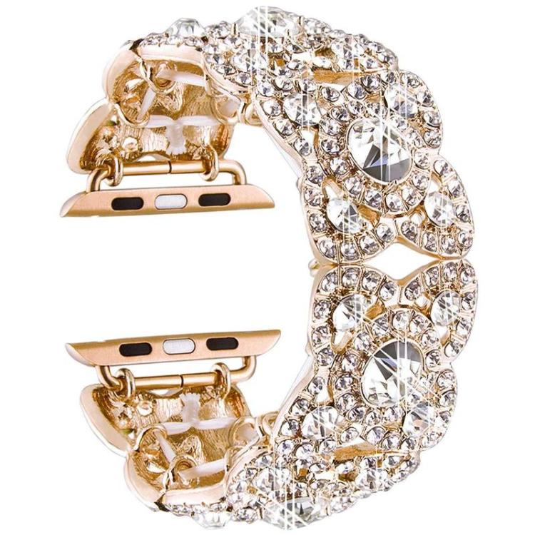 Petaled Metal Diamond Wristband Strap For Apple Watch Series 9 / 8 / 7 / 6 / SE / 5 / 4 / 3, Color: 1215 Gold(38/40/41mm) - free shipping - PMC TechLife - Order now!