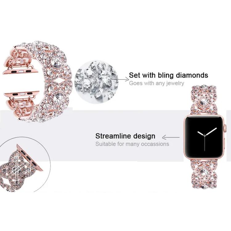 Petaled Metal Diamond Wristband Strap For Apple Watch Series 9 / 8 / 7 / 6 / SE / 5 / 4 / 3, Color: 1202 Rose Gold(42/44/45/49mm) - free shipping - PMC TechLife - Order now!