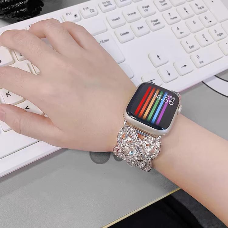 Petaled Metal Diamond Wristband Strap For Apple Watch Series 9 / 8 / 7 / 6 / SE / 5 / 4 / 3, Color: 1215 Silver(38/40/41mm) - free shipping - PMC TechLife - Order now!
