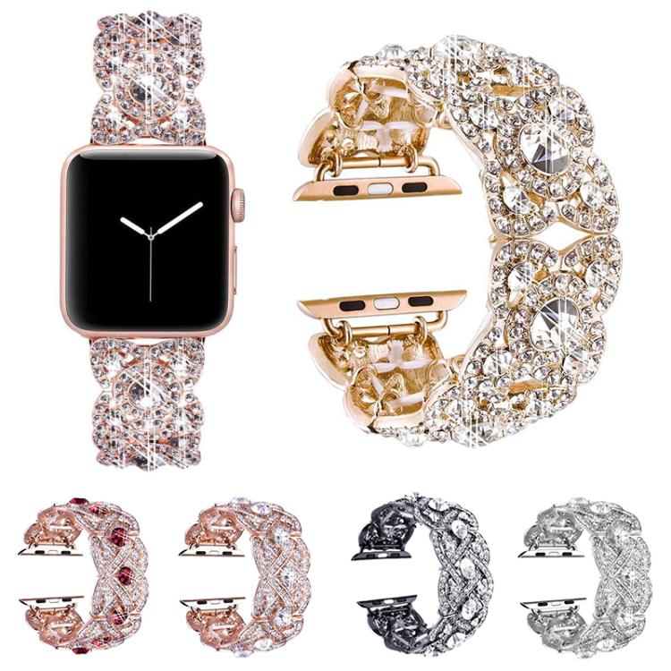 Petaled Metal Diamond Wristband Strap For Apple Watch Series 9 / 8 / 7 / 6 / SE / 5 / 4 / 3, Color: 1202 Rose Gold Red(42/44/45/49mm) - free shipping - PMC TechLife - Order now!