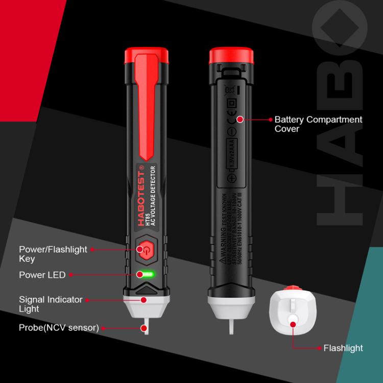 HABOTEST HT85 Non-Contact Electricity Tester AC Voltage Detector(Black Red) - Current & Voltage Tester by HABOTEST | Online Shopping South Africa | PMc TechLife | Buy Now Pay Later Mobicred