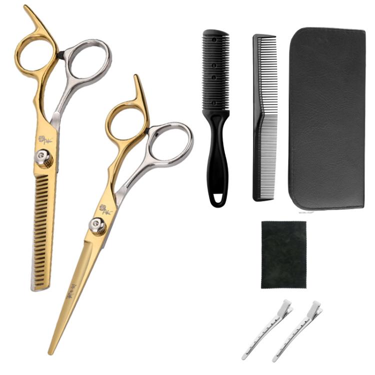 Stainless Steel Haircutting Scissors Set Hair Cutting Tools, Spec: 8-in-1 Half-gold - free shipping - PMC TechLife - Order now!