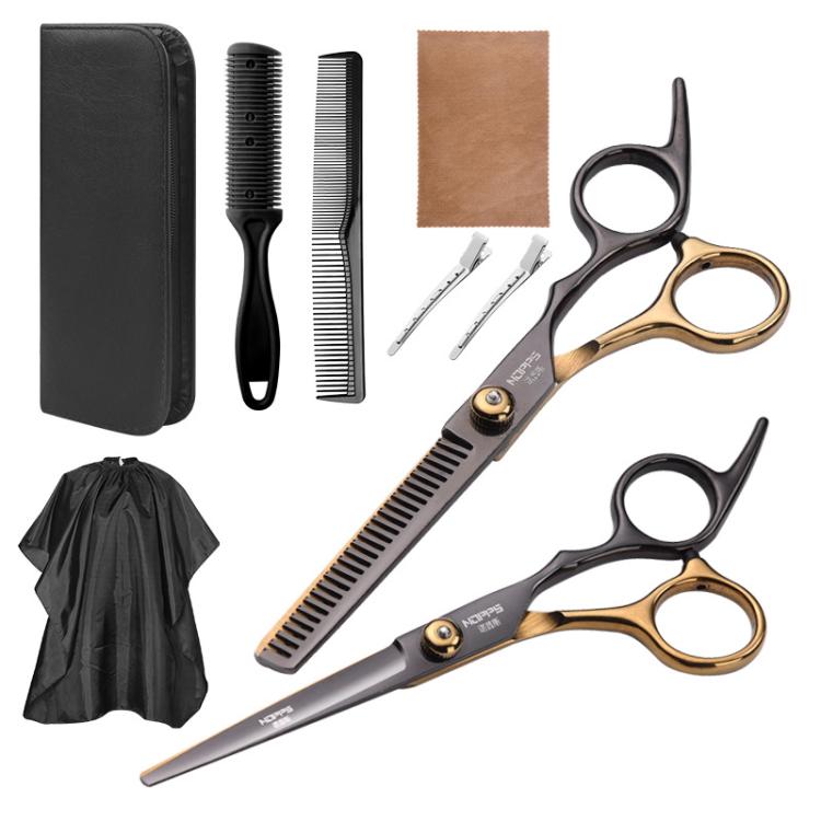Stainless Steel Haircutting Scissors Set Hair Cutting Tools, Spec: 9-in-1 Black Gold - free shipping - PMC TechLife - Order now!