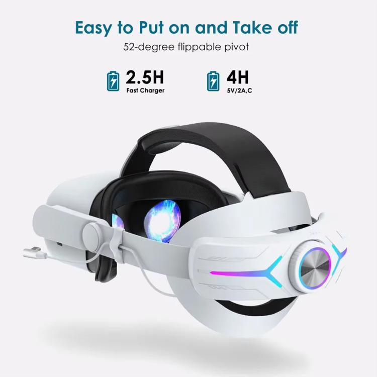 For Meta Quest 2 VR RGB Head Strap Adjustable Headband Built-in 8000 mAh Battery(White) - free shipping - PMc TechLife - Order now!