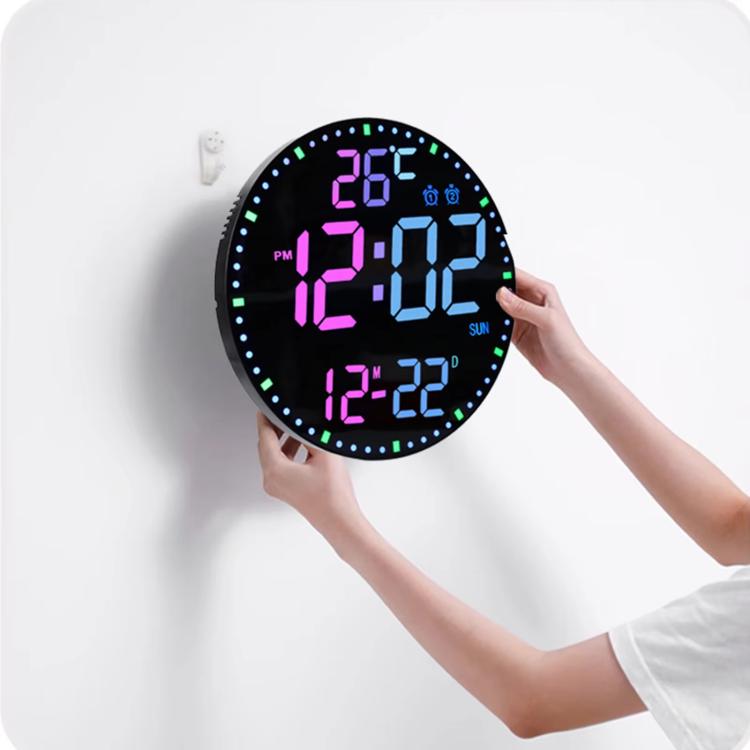 11.6-Inch RGB Wall Clock With Remote Control Multi-Functional Alarm Clock Bamboo+Cloth - Wall Clock by PMc TechLife | Online Shopping South Africa | PMc TechLife | Buy Now Pay Later Mobicred