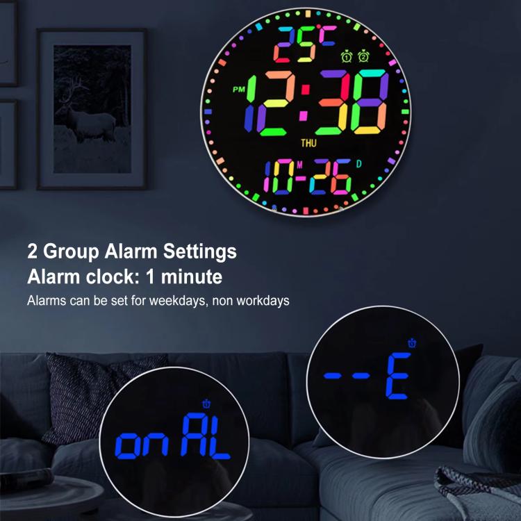 11.6-Inch RGB Wall Clock With Remote Control Multi-Functional Alarm Clock Bamboo+Cloth - Wall Clock by PMc TechLife | Online Shopping South Africa | PMc TechLife | Buy Now Pay Later Mobicred