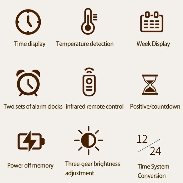 11.6-Inch White Light Wall Clock With Remote Control Multi-Functional Alarm Clock Bamboo+Black - Wall Clock by PMc TechLife | Online Shopping South Africa | PMc TechLife | Buy Now Pay Later Mobicred