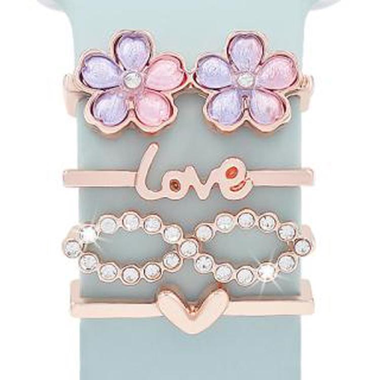 4pcs / Set 22mm Width Smart Watch Silicone Band Decorative Ring Metal Accessories(Flower Rose Gold) - Watch Decorations by PMC TechLife | Online Shopping South Africa | PMC TechLife | Buy Now Pay Later Mobicred