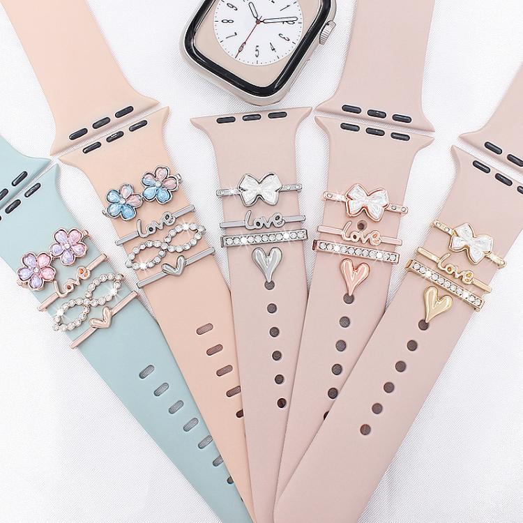 4pcs / Set 22mm Width Smart Watch Silicone Band Decorative Ring Metal Accessories(Flower Rose Gold) - Watch Decorations by PMC TechLife | Online Shopping South Africa | PMC TechLife | Buy Now Pay Later Mobicred