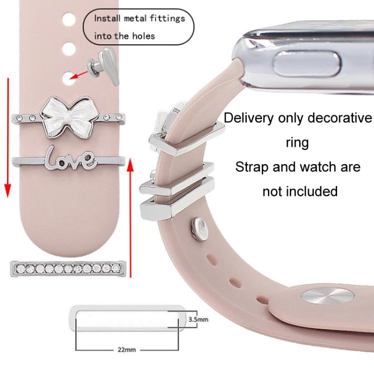 4pcs / Set 22mm Width Smart Watch Silicone Band Decorative Ring Metal Accessories(Love Heart Silver) - Watch Decorations by PMC TechLife | Online Shopping South Africa | PMC TechLife | Buy Now Pay Later Mobicred